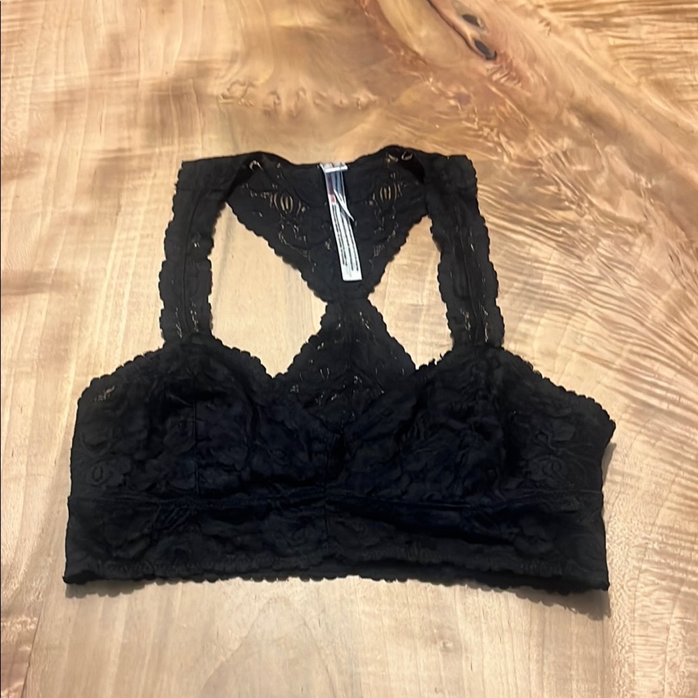 Free People Black Lace Racerback Bralette Small